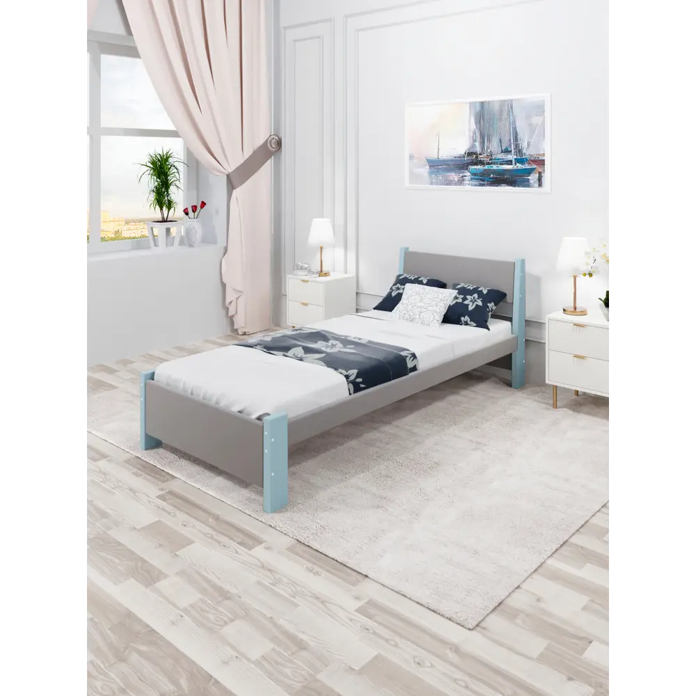 Фото 2 Кровать Solarius Мишка реечное основание mkr-obiv-rs15-gol70-190 80 x 80 x 200 см дерево цвет светло-серый/голубой Фото 2 Кровать Solarius Мишка реечное основание mkr-obiv-rs15-gol70-190 80 x 80 x 200 см дерево цвет светло-серый/голубой