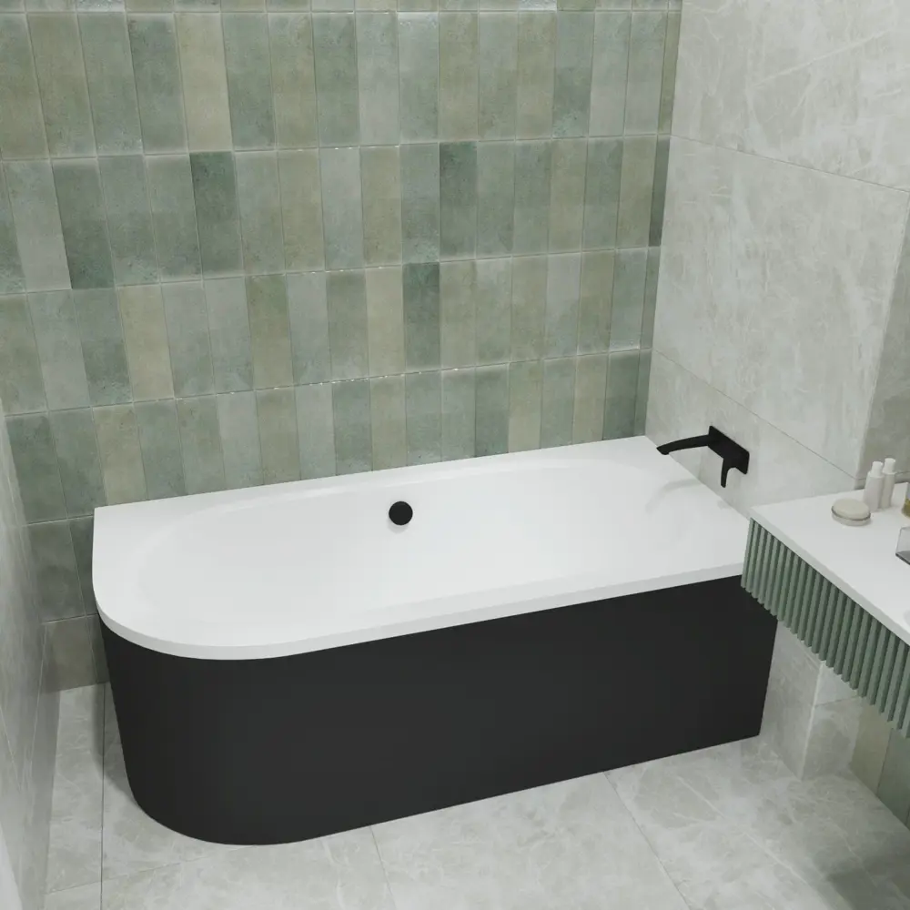 Фото 2 Ванна акриловая Helmken Marbella Lux 7R2496284Y 180x80 комплект 3 в 1: правосторонняя ванна, ножки, лицевой экран цвет черный