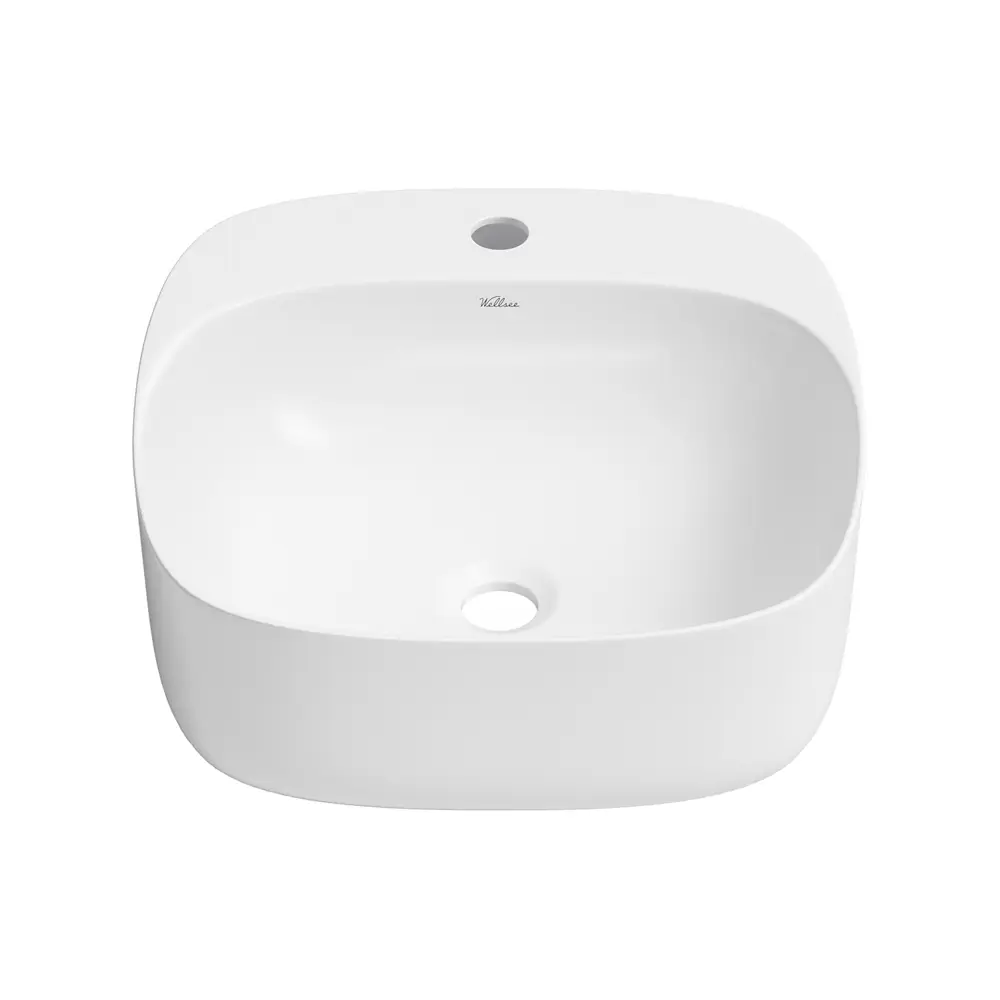 Фото 6 Раковина накладная для ванной Wellsee Ideal 20214081R с донным клапаном квадрат 42x42 см цвет белый Фото 6 Раковина накладная для ванной Wellsee Ideal 20214081R с донным клапаном квадрат 42x42 см цвет белый