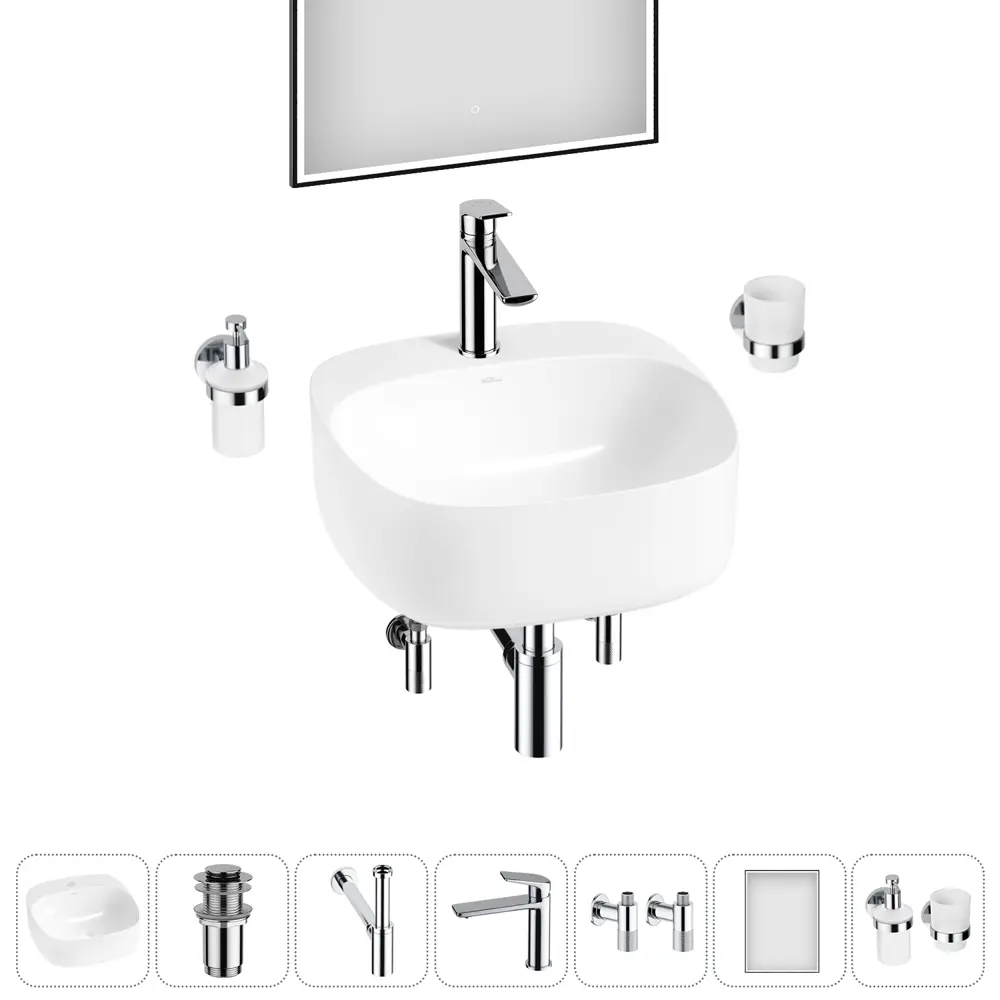 Фото 3 Раковина Wellsee ideal 20218679R 42см цвет раковина 7 в 1: д/к, сифон, смеситель, вентили, зеркало, аксессуары Фото 3 Раковина Wellsee ideal 20218679R 42см цвет раковина 7 в 1: д/к, сифон, смеситель, вентили, зеркало, аксессуары