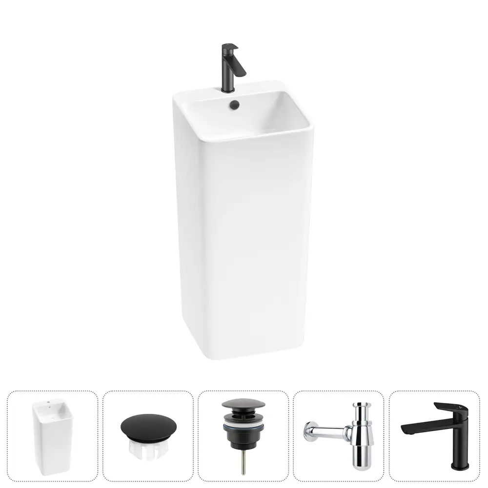 Фото 6 Напольная раковина отдельностоящая Wellsee Callipy Art 20217270R 40x40x84 см с заглушкой, донным клапаном, сифоном и смесителем цвет белый Фото 6 Напольная раковина отдельностоящая Wellsee Callipy Art 20217270R 40x40x84 см с заглушкой, донным клапаном, сифоном и смесителем цвет белый