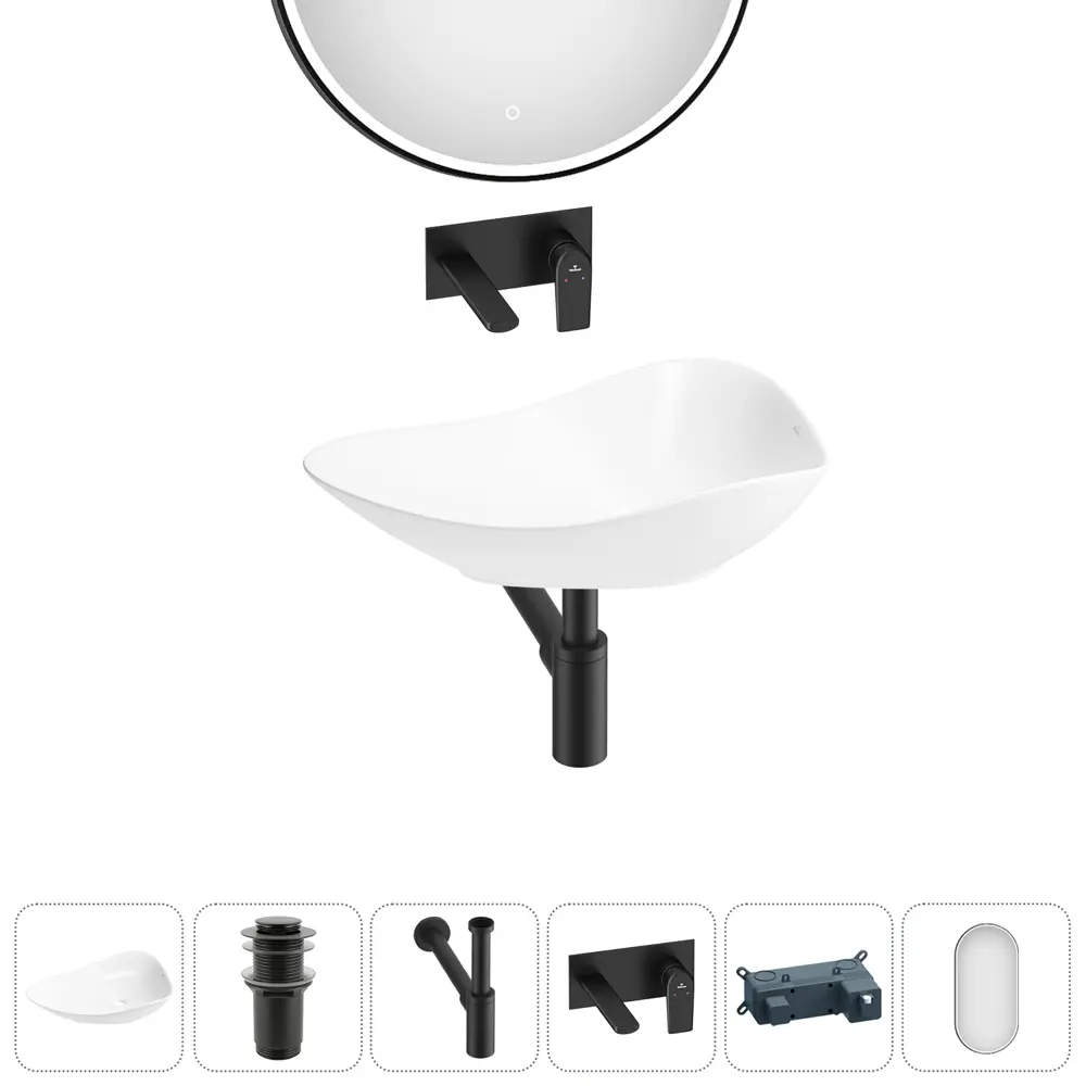Фото Раковина Wellsee nexus flex 20218644R 60см цвет раковина 5 в 1: д/к, сифон, смеситель, зеркало Фото Раковина Wellsee nexus flex 20218644R 60см цвет раковина 5 в 1: д/к, сифон, смеситель, зеркало