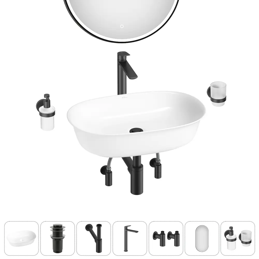 Фото 4 Раковина накладная для ванной Wellsee Brillant iCon 20218742R в комплекте для ванной комнаты овал 60x40 см цвет белый Фото 4 Раковина накладная для ванной Wellsee Brillant iCon 20218742R в комплекте для ванной комнаты овал 60x40 см цвет белый