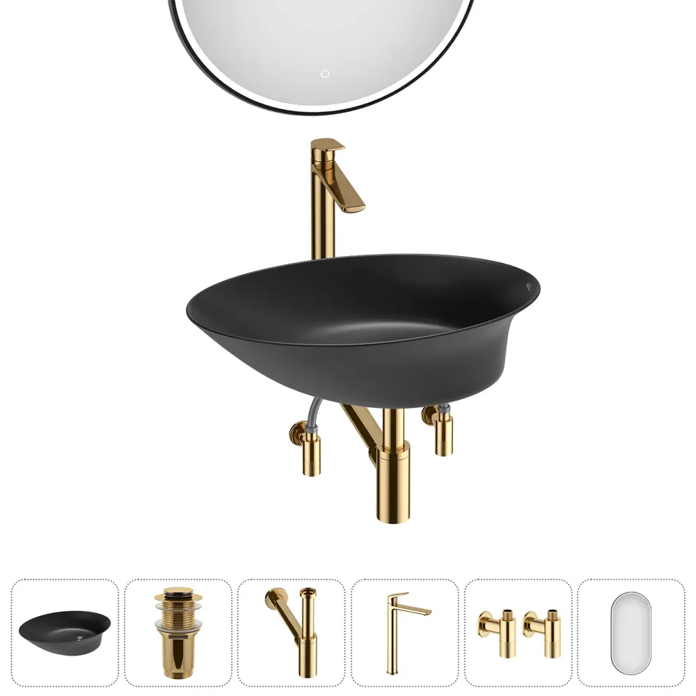 Фото 10 Раковина Wellsee faze moment 20218761R 55см цвет раковина 6 в 1: д/к, сифон, смеситель, вентили, зеркало