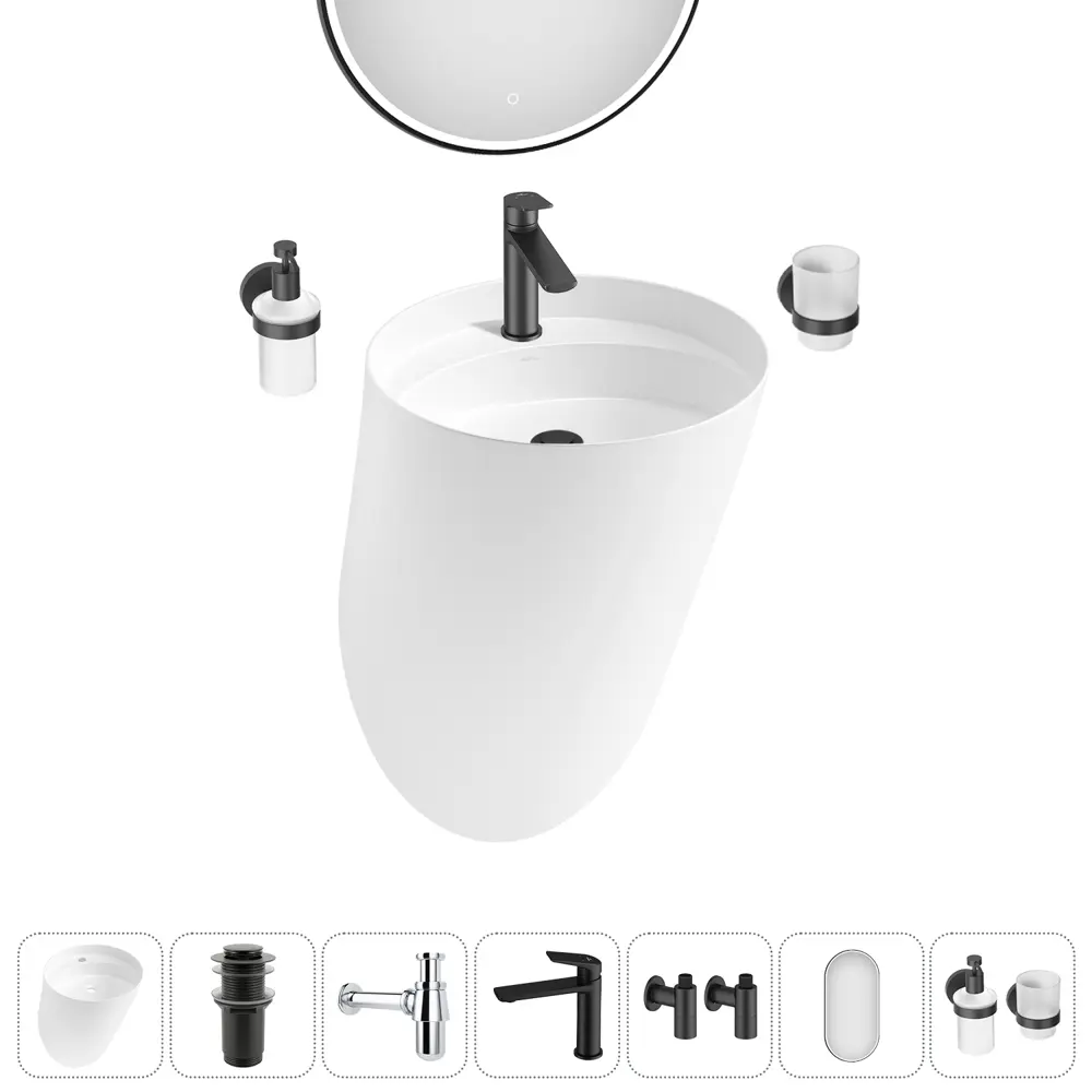 Фото 9 Раковина для ванной подвесная Wellsee M1 Limited Edition 20218770R в комплекте для ванной комнаты круг 45x45 см цвет белый Фото 9 Раковина для ванной подвесная Wellsee M1 Limited Edition 20218770R в комплекте для ванной комнаты круг 45x45 см цвет белый
