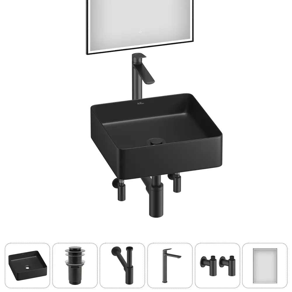 Фото 9 Раковина накладная для ванной Wellsee FreeDom 2.0 20217868R в комплекте для ванной комнаты квадрат 30x30 см цвет черный Фото 9 Раковина накладная для ванной Wellsee FreeDom 2.0 20217868R в комплекте для ванной комнаты квадрат 30x30 см цвет черный