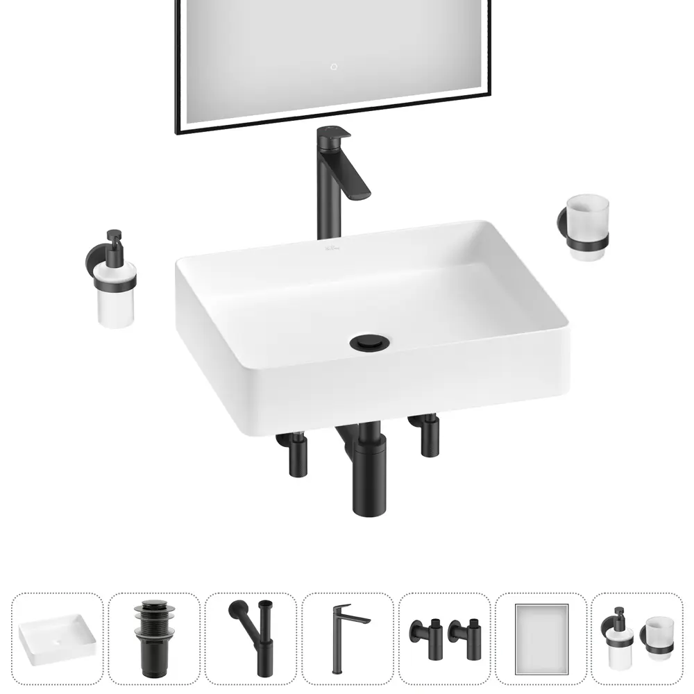 Фото 6 Раковина накладная для ванной Wellsee FreeDom 2.0 20217920R в комплекте для ванной комнаты прямоугольник 51x40 см цвет белый Фото 6 Раковина накладная для ванной Wellsee FreeDom 2.0 20217920R в комплекте для ванной комнаты прямоугольник 51x40 см цвет белый