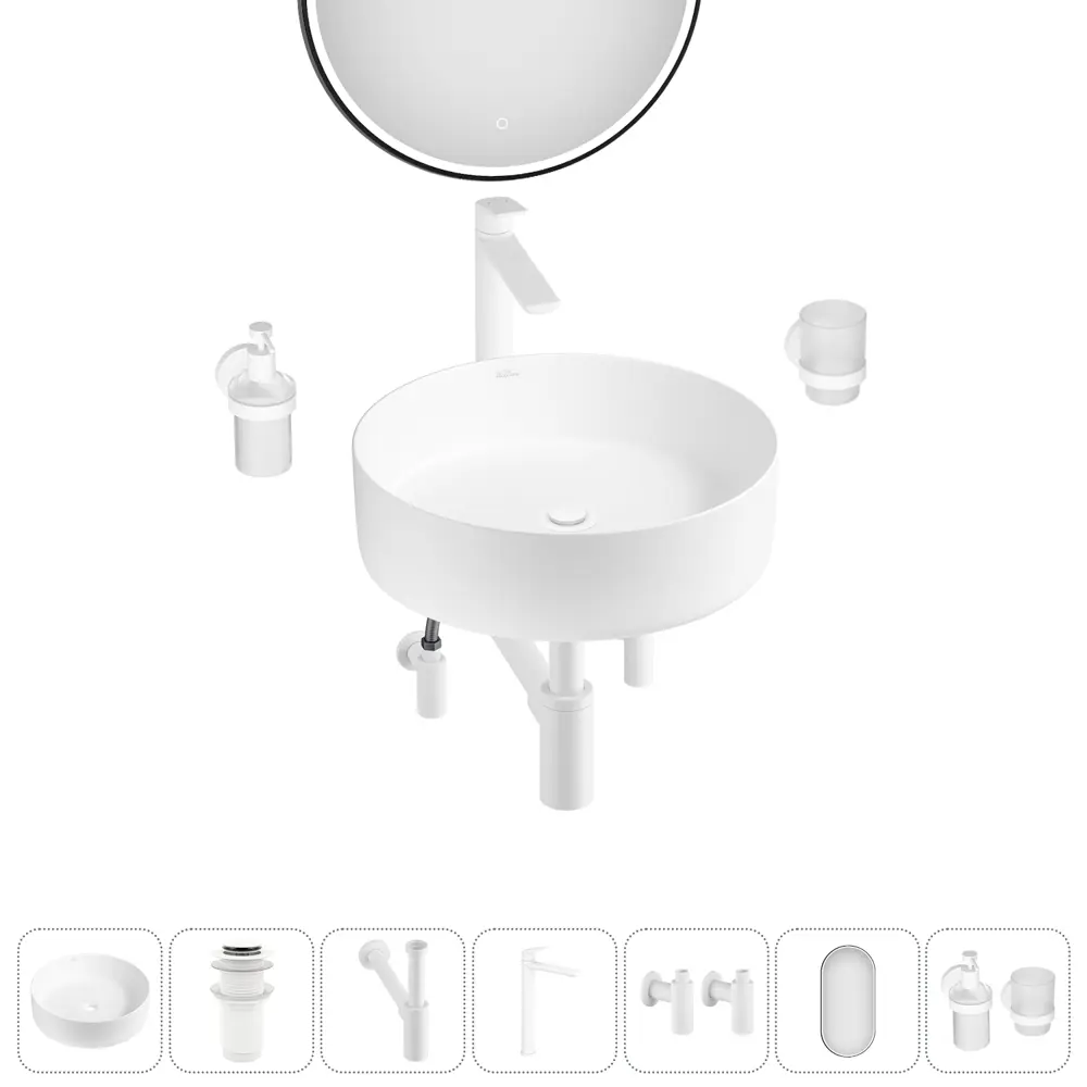 Фото 2 Раковина накладная для ванной Wellsee Coax 20218206R в комплекте для ванной комнаты круг 30x30 см цвет белый Фото 2 Раковина накладная для ванной Wellsee Coax 20218206R в комплекте для ванной комнаты круг 30x30 см цвет белый
