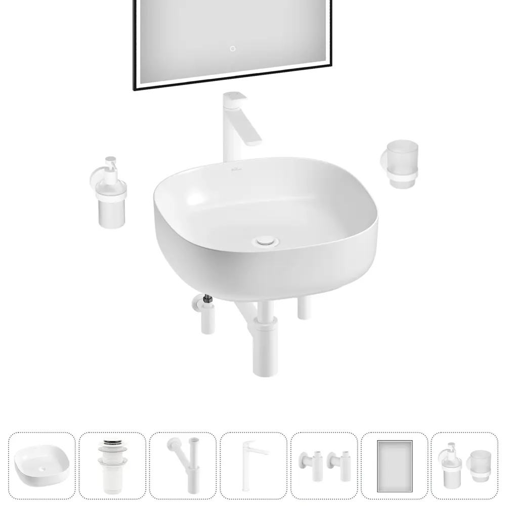 Фото 6 Раковина накладная для ванной Wellsee Belle Spa 3.0 20218510R в комплекте для ванной комнаты квадрат 45x45 см цвет белый Фото 6 Раковина накладная для ванной Wellsee Belle Spa 3.0 20218510R в комплекте для ванной комнаты квадрат 45x45 см цвет белый