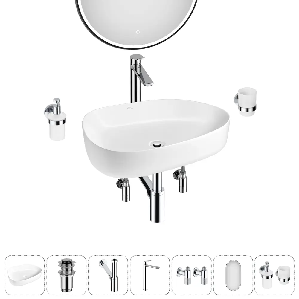 Фото 8 Раковина накладная для ванной Wellsee Belle Spa 3.0 20218521R в комплекте для ванной комнаты прямоугольник 55x40 см цвет белый Фото 8 Раковина накладная для ванной Wellsee Belle Spa 3.0 20218521R в комплекте для ванной комнаты прямоугольник 55x40 см цвет белый