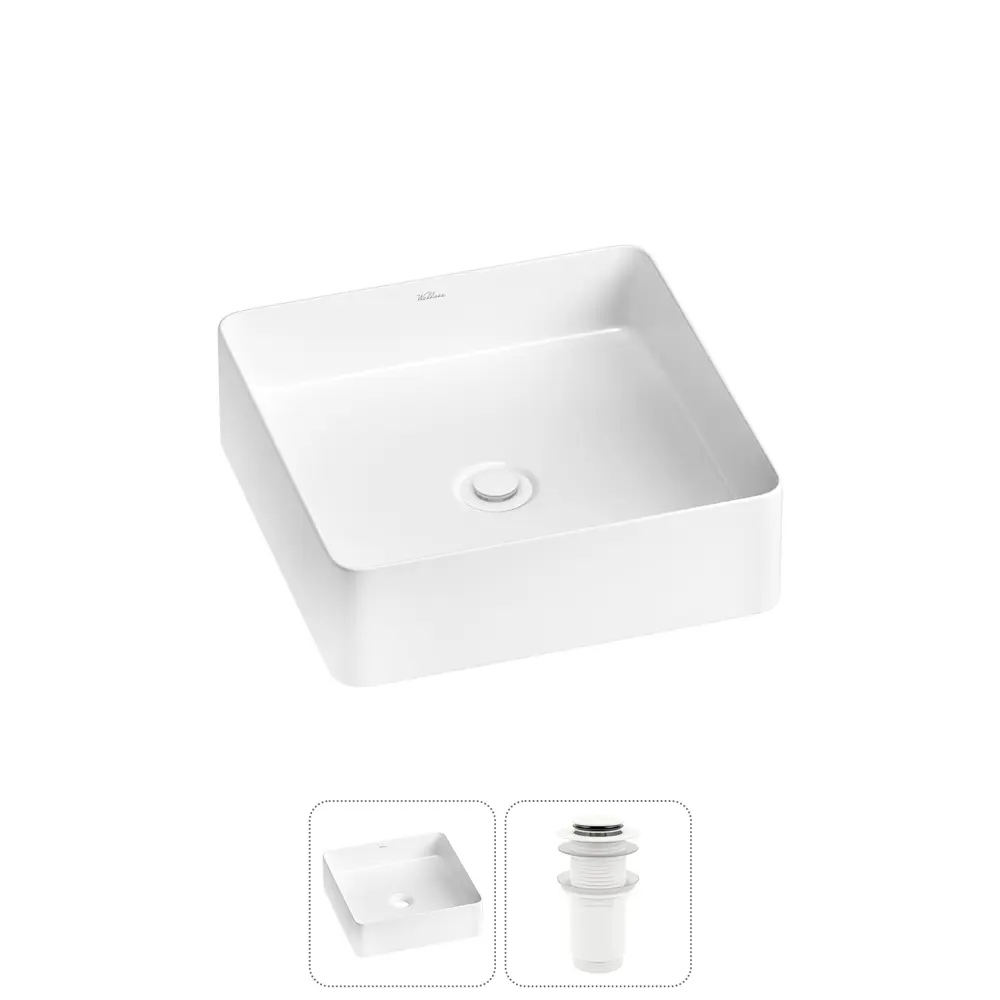 Фото 2 Раковина накладная для ванной Wellsee FreeDom 2.0 20214362R с донным клапаном квадрат 36x36 см цвет белый Фото 2 Раковина накладная для ванной Wellsee FreeDom 2.0 20214362R с донным клапаном квадрат 36x36 см цвет белый