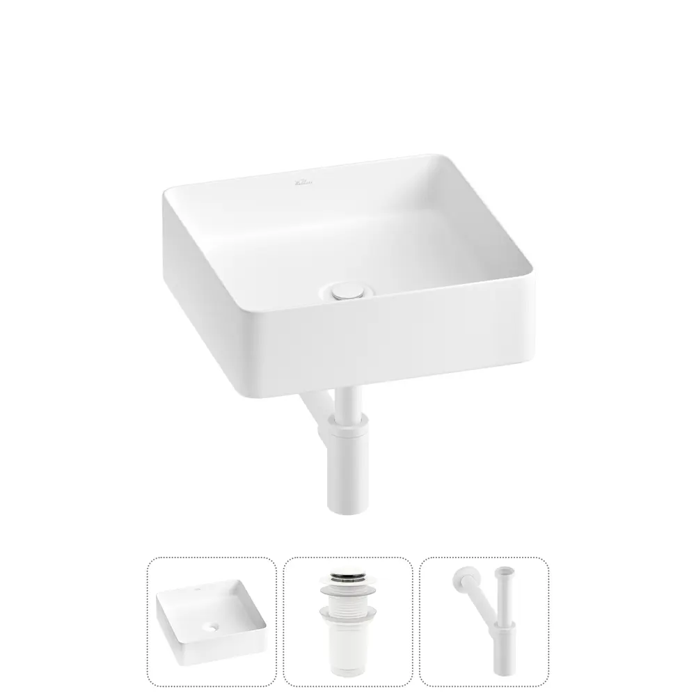 Фото 5 Раковина накладная для ванной Wellsee FreeDom 2.0 20214382R с донным клапаном и сифоном квадрат 30x30 см цвет белый