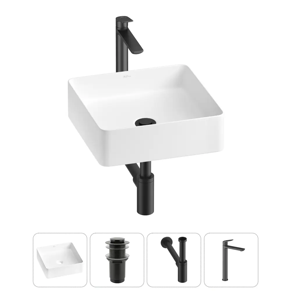 Фото 4 Раковина накладная для ванной Wellsee FreeDom 2.0 20214384R с донным клапаном, сифоном и смесителем квадрат 30x30 см цвет белый Фото 4 Раковина накладная для ванной Wellsee FreeDom 2.0 20214384R с донным клапаном, сифоном и смесителем квадрат 30x30 см цвет белый