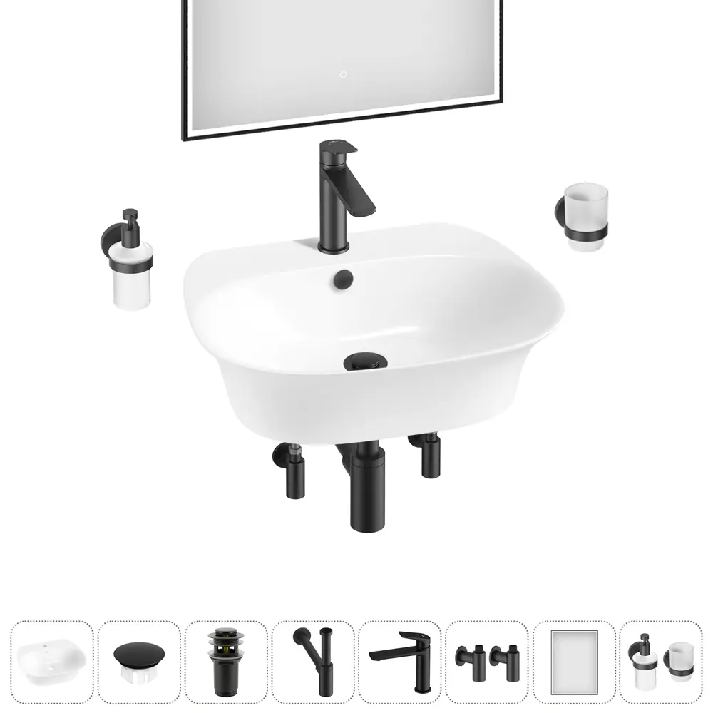 Фото 7 Раковина для ванной подвесная накладная Wellsee Excellence Pro 20219039R в комплекте для ванной комнаты прямоугольник 55x46 см цвет белый Фото 7 Раковина для ванной подвесная накладная Wellsee Excellence Pro 20219039R в комплекте для ванной комнаты прямоугольник 55x46 см цвет белый