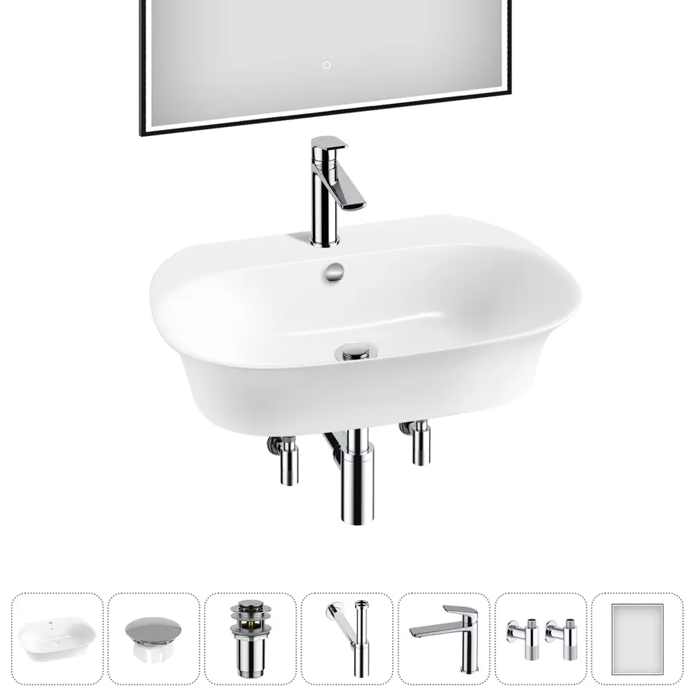 Фото 6 Раковина Wellsee excellence pro 20219049R 65см цвет раковина 7 в 1: заглушка на перелив, д/к, сифон, смеситель, вентили, зеркало Фото 6 Раковина Wellsee excellence pro 20219049R 65см цвет раковина 7 в 1: заглушка на перелив, д/к, сифон, смеситель, вентили, зеркало