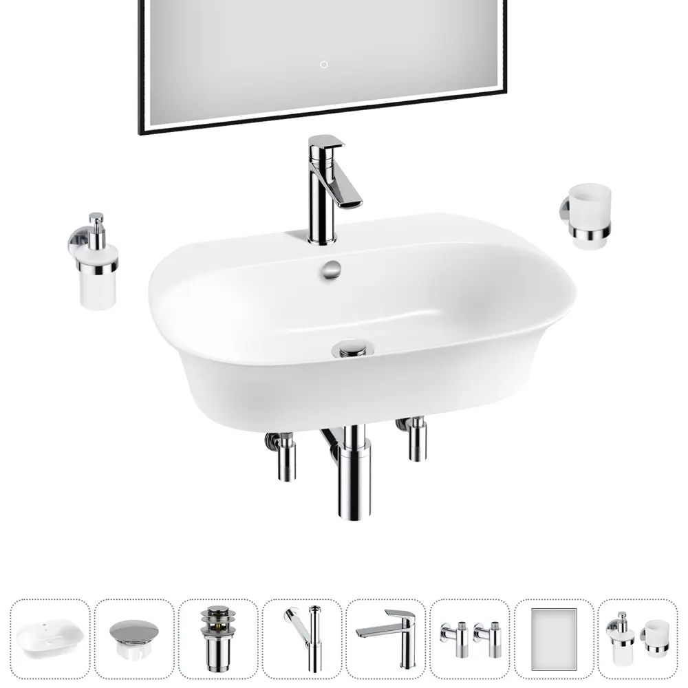 Фото 7 Раковина для ванной подвесная накладная Wellsee Excellence Pro 20219053R в комплекте для ванной комнаты прямоугольник 65x46 см цвет белый Фото 7 Раковина для ванной подвесная накладная Wellsee Excellence Pro 20219053R в комплекте для ванной комнаты прямоугольник 65x46 см цвет белый