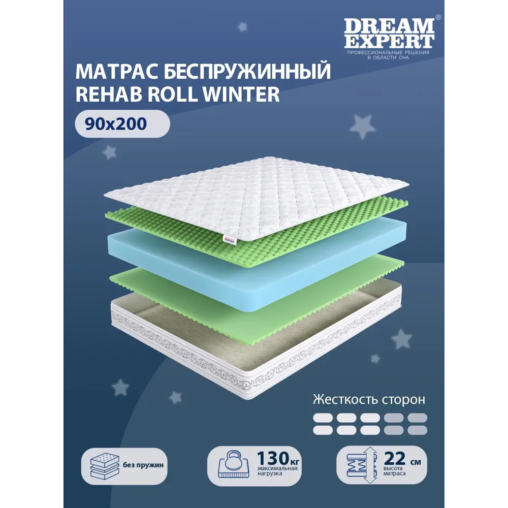 Фото Матрас Dreamexpert Rehab Roll Winter DEXDE7641121 90x200x22 см беспружинный 1-спальный Фото Матрас Dreamexpert Rehab Roll Winter DEXDE7641121 90x200x22 см беспружинный 1-спальный