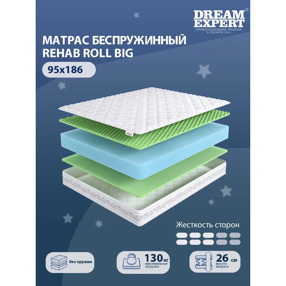 Фото 2 Матрас Dreamexpert Rehab Roll Big DEXDE7641574 95x186x26 см беспружинный 1-спальный Фото 2 Матрас Dreamexpert Rehab Roll Big DEXDE7641574 95x186x26 см беспружинный 1-спальный