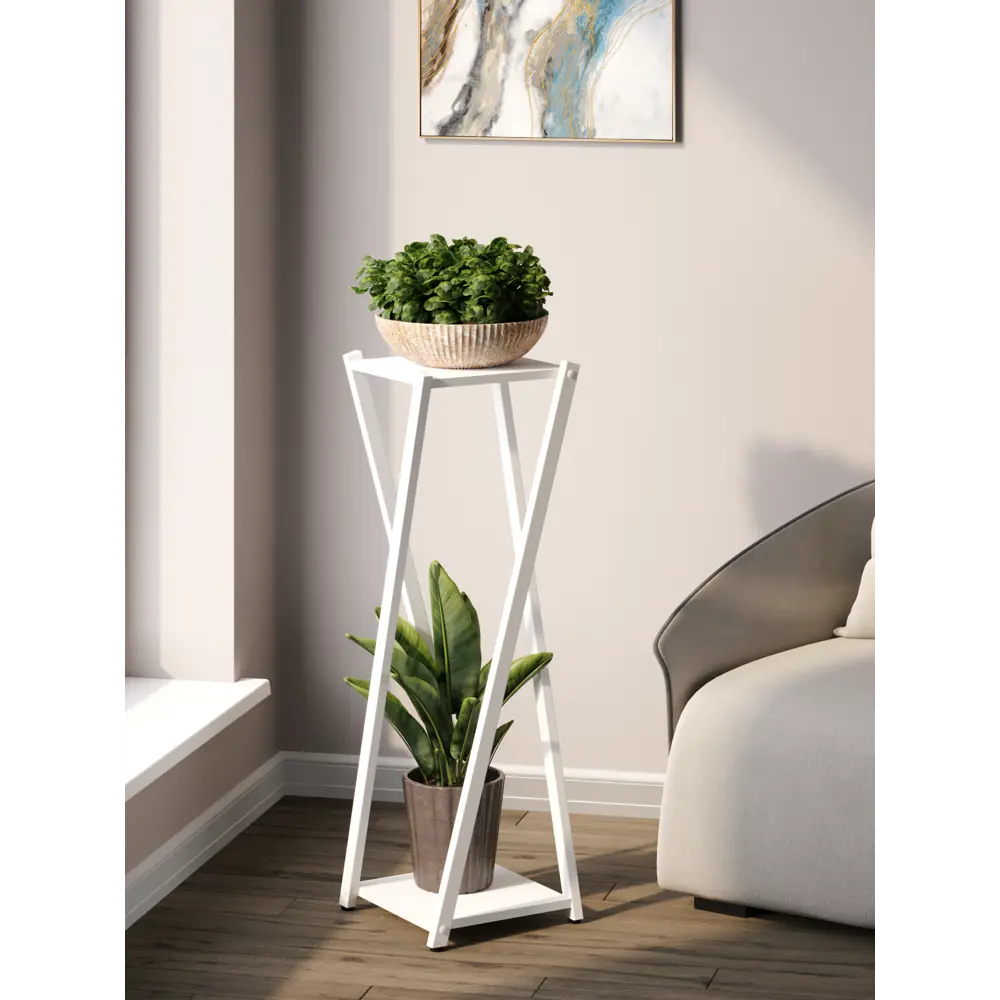 Фото Подставка для цветов Make Mebel Твист-3 33.5x33.5x102 см металл белый Фото Подставка для цветов Make Mebel Твист-3 33.5x33.5x102 см металл белый
