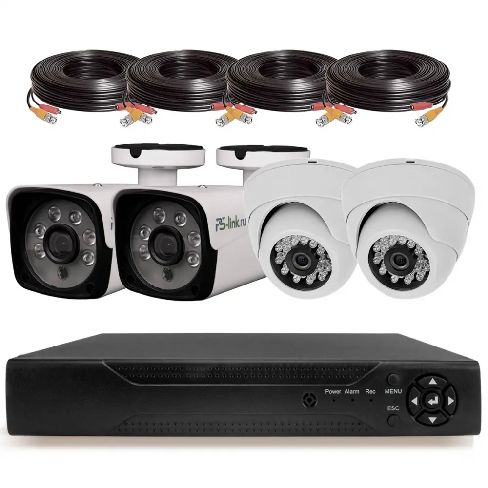 Фото Комплект идеонаблюдения AHD PS-link KIT-B204HD 2 Мп 2 камеры для помещения 2 камеры для улицы 3002