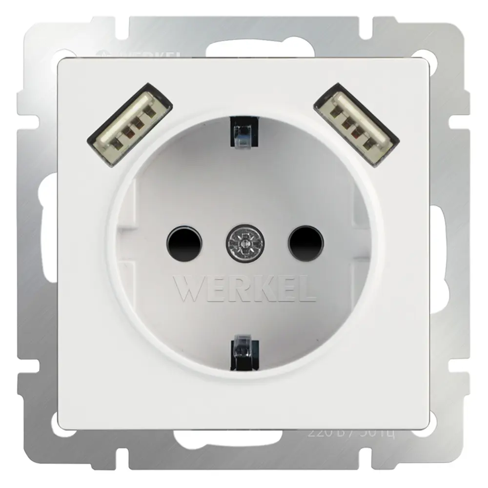 Фото 4 Розетка встраиваемая Werkel a051141 с заземлением шторками и 2USB цвет белый Фото 4 Розетка встраиваемая Werkel a051141 с заземлением шторками и 2USB цвет белый