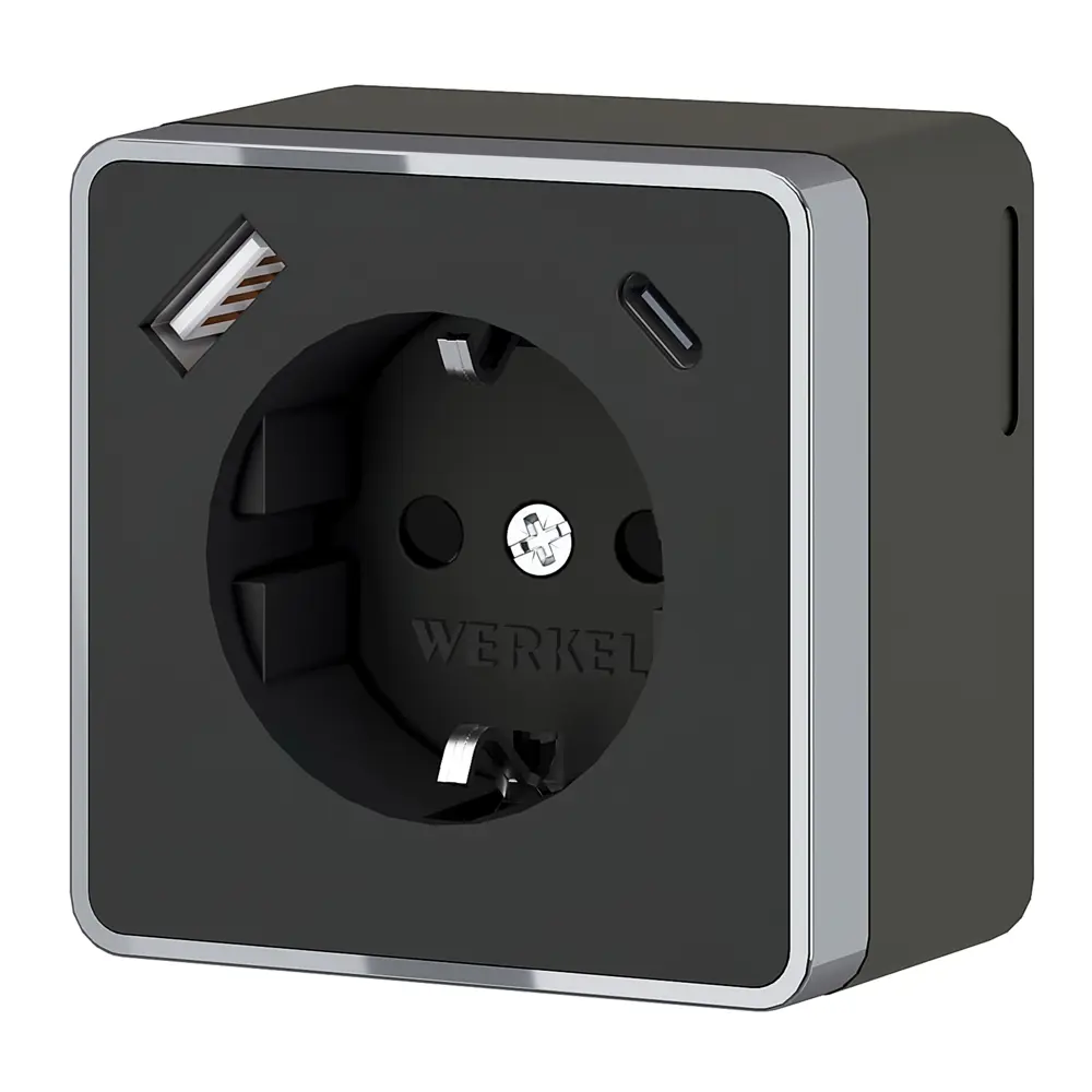 Фото 2 Розетка USB накладная Werkel Gallant W5071735 с заземлением со шторкой цвет черный матовый/хром Фото 2 Розетка USB накладная Werkel Gallant W5071735 с заземлением со шторкой цвет черный матовый/хром