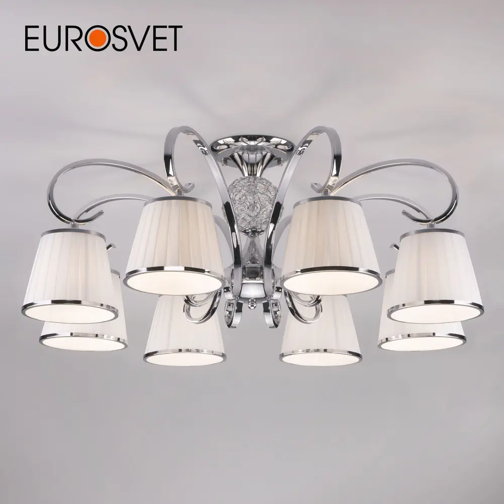 Фото Потолочная люстра с абажурами EUROSVET 60088/8 хром Фото Потолочная люстра с абажурами EUROSVET 60088/8 хром