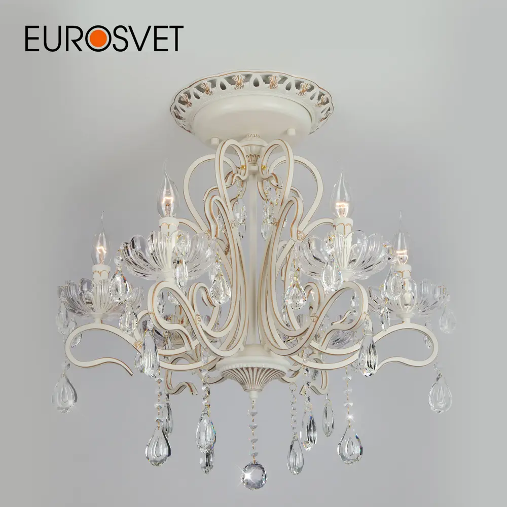 Фото Люстра с хрусталем EUROSVET 12205/6 белый Фото Люстра с хрусталем EUROSVET 12205/6 белый