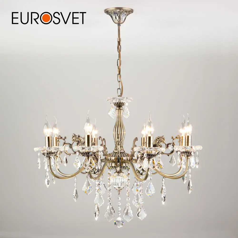 Фото Люстра с хрусталем EUROSVET 3281/8 античная бронза Фото Люстра с хрусталем EUROSVET 3281/8 античная бронза