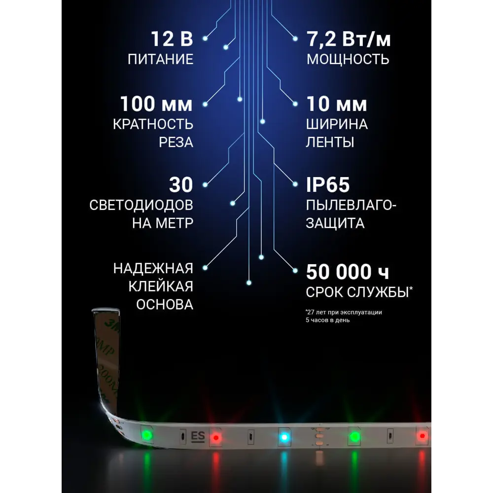 Фото 3 Светодиодная лента Elektrostandard a027836 30 диод/7.2 Вт/м 12 В 10 мм IP65 5 м изменение цвета RGB
