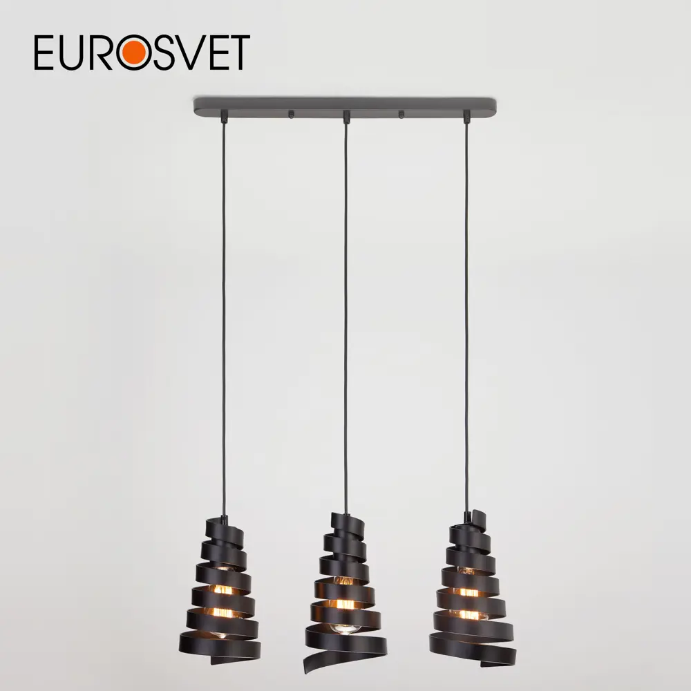 Фото Подвесной светильник в стиле лофт EUROSVET 50058/3 черный Фото Подвесной светильник в стиле лофт EUROSVET 50058/3 черный