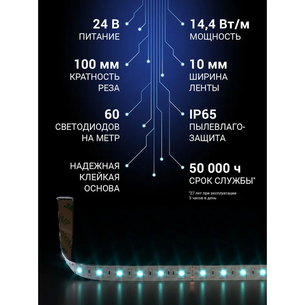 Фото 2 Светодиодная лента Elektrostandard A052970 60 диод/м 14.4 Вт/м 24 В 1 см IP65 5 м холодный белый (голубой) свет Фото 2 Светодиодная лента Elektrostandard A052970 60 диод/м 14.4 Вт/м 24 В 1 см IP65 5 м холодный белый (голубой) свет