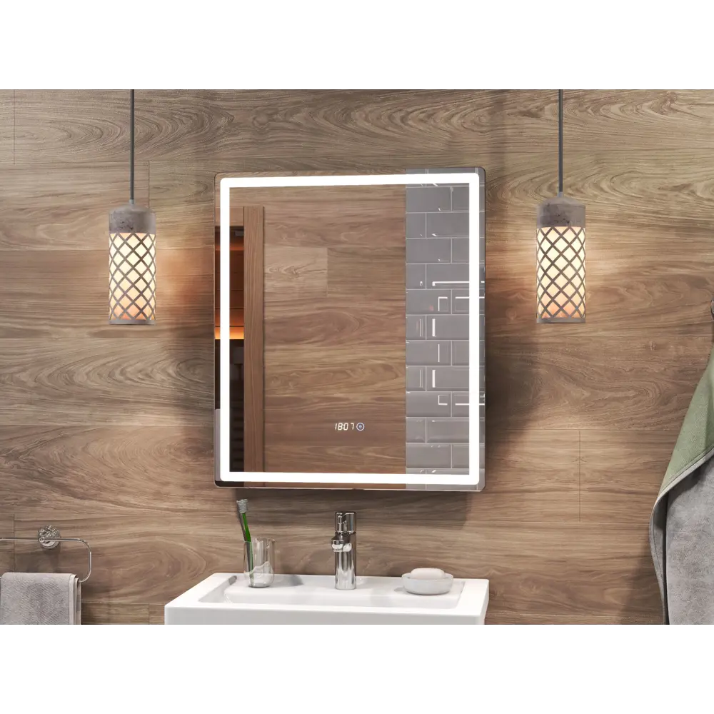 Фото 2 Зеркало для ванной Vigo Level Comfort 60x70 см с подсветкой и часами Фото 2 Зеркало для ванной Vigo Level Comfort 60x70 см с подсветкой и часами