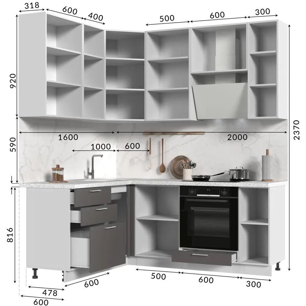 Фото 11 Кухонный гарнитур со столешницей Лён 2.6 см Стендмебель Катрин 160x200x60 см ЛДСП цвет белый/муссон