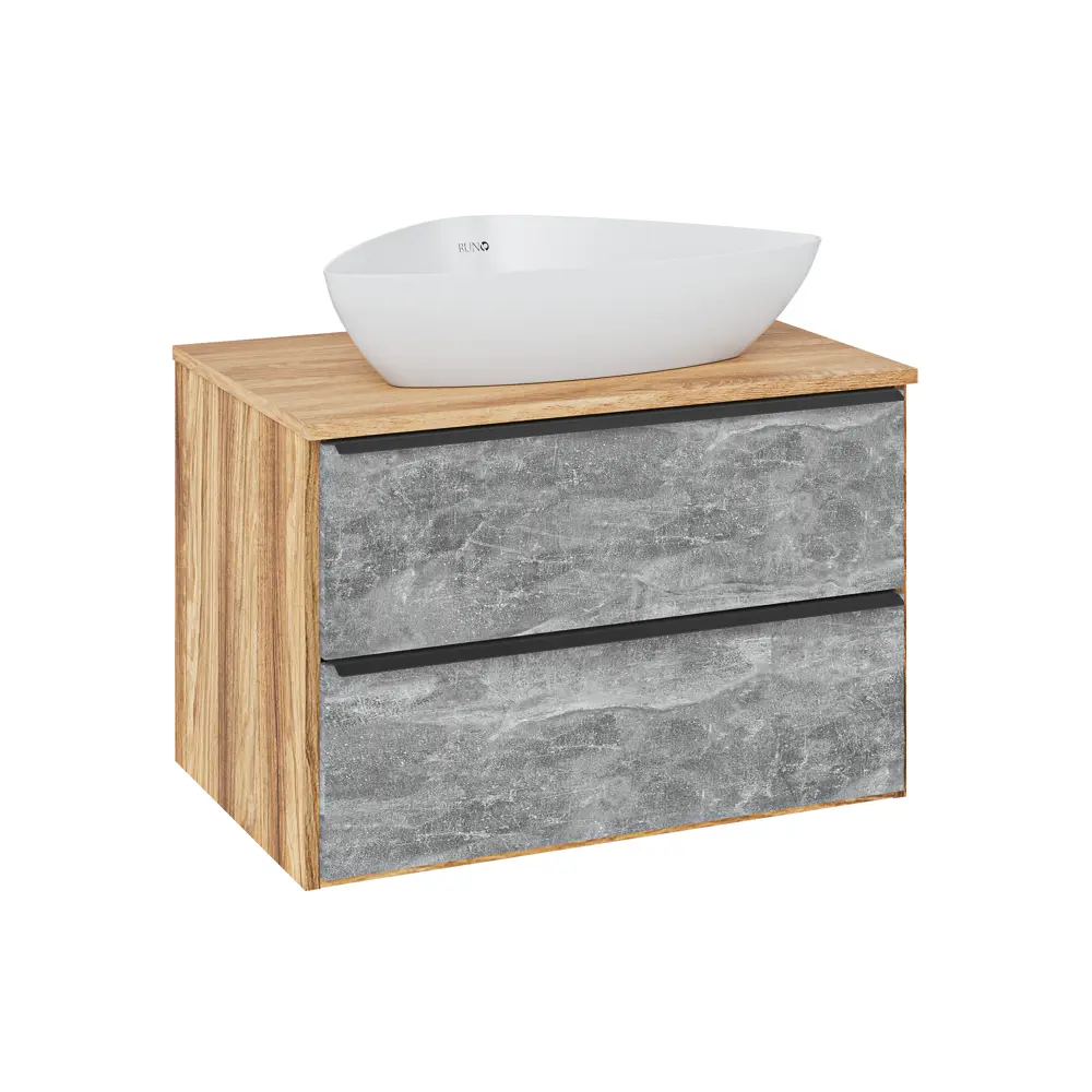 Фото 2 Тумба с раковиной Runo МАЛЬТА 70 подвесная цвет серый дуб раковина TERZO 60