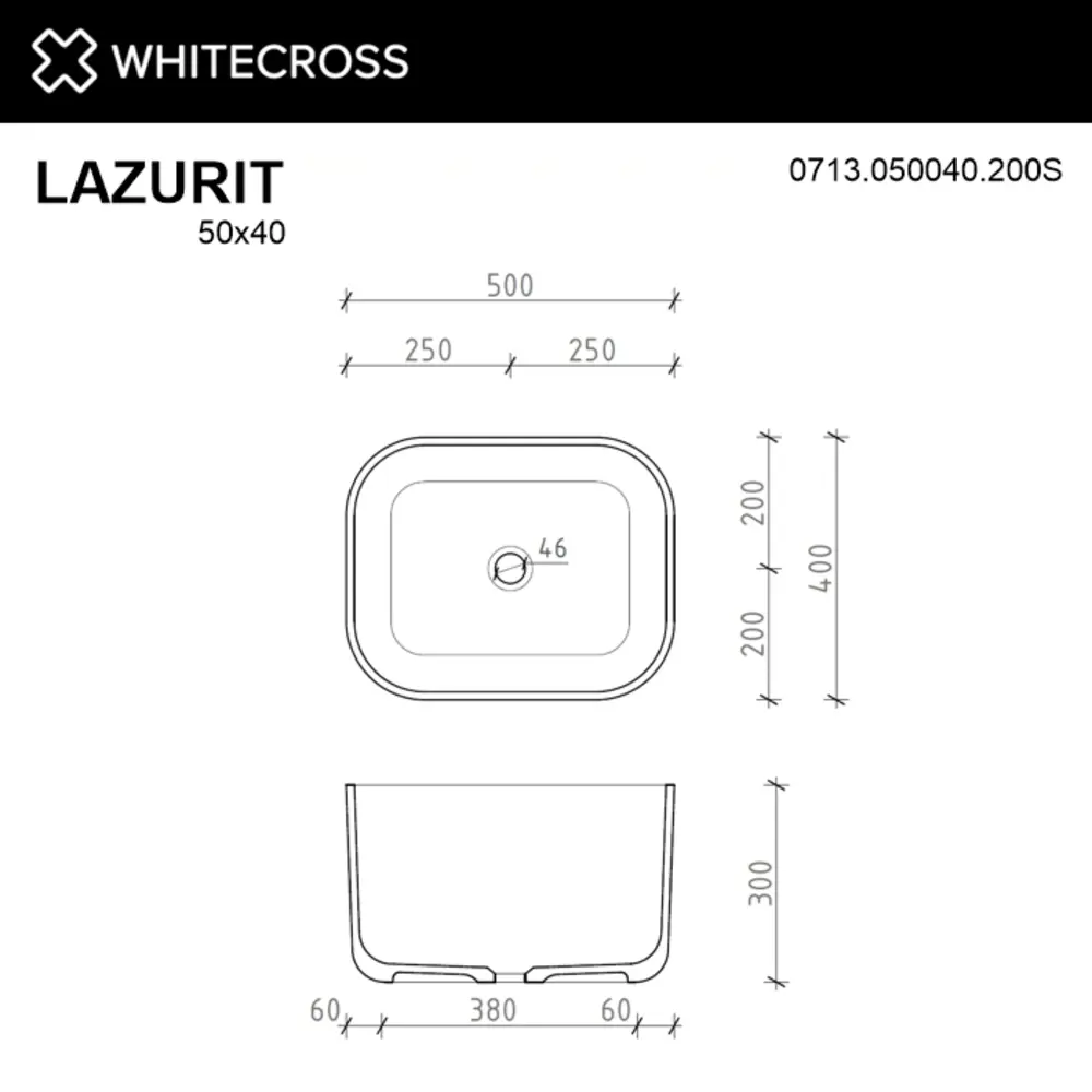 Фото 6 Раковина для ванной Whitecross Lazurit 50x40 искуственный камень цвет белый матовый Фото 6 Раковина для ванной Whitecross Lazurit 50x40 искуственный камень цвет белый матовый