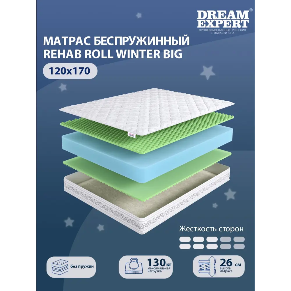 Фото Матрас Dreamexpert Rehab Roll Winter Big DEXDE7642113 120x170x26 см беспружинный 1.5-спальный Фото Матрас Dreamexpert Rehab Roll Winter Big DEXDE7642113 120x170x26 см беспружинный 1.5-спальный