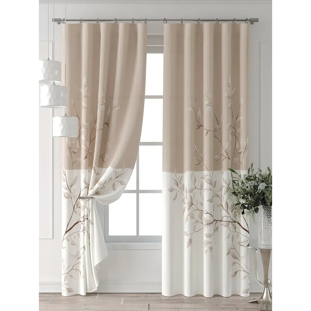 Фото 7 Комплект штор At home Базовая коллекция AT521422-240 на шторной ленте 240x150 см цвет бежевый