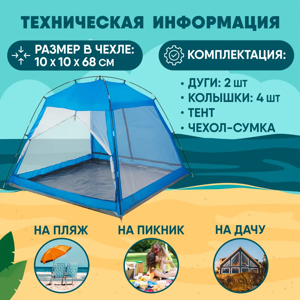 Фото 4 Тент пляжный Jungle Camp 70862 Malibu Beach синий/серый Фото 4 Тент пляжный Jungle Camp 70862 Malibu Beach синий/серый
