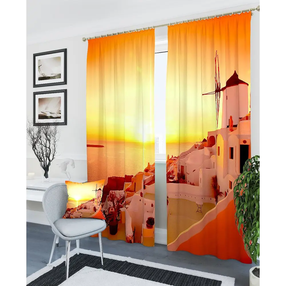 Фото 2 Комплект штор на ленте At Home Закат в Греции 150x260 см блэкаут цвет бежевый/оранжевый AA900022 Фото 2 Комплект штор на ленте At Home Закат в Греции 150x260 см блэкаут цвет бежевый/оранжевый AA900022