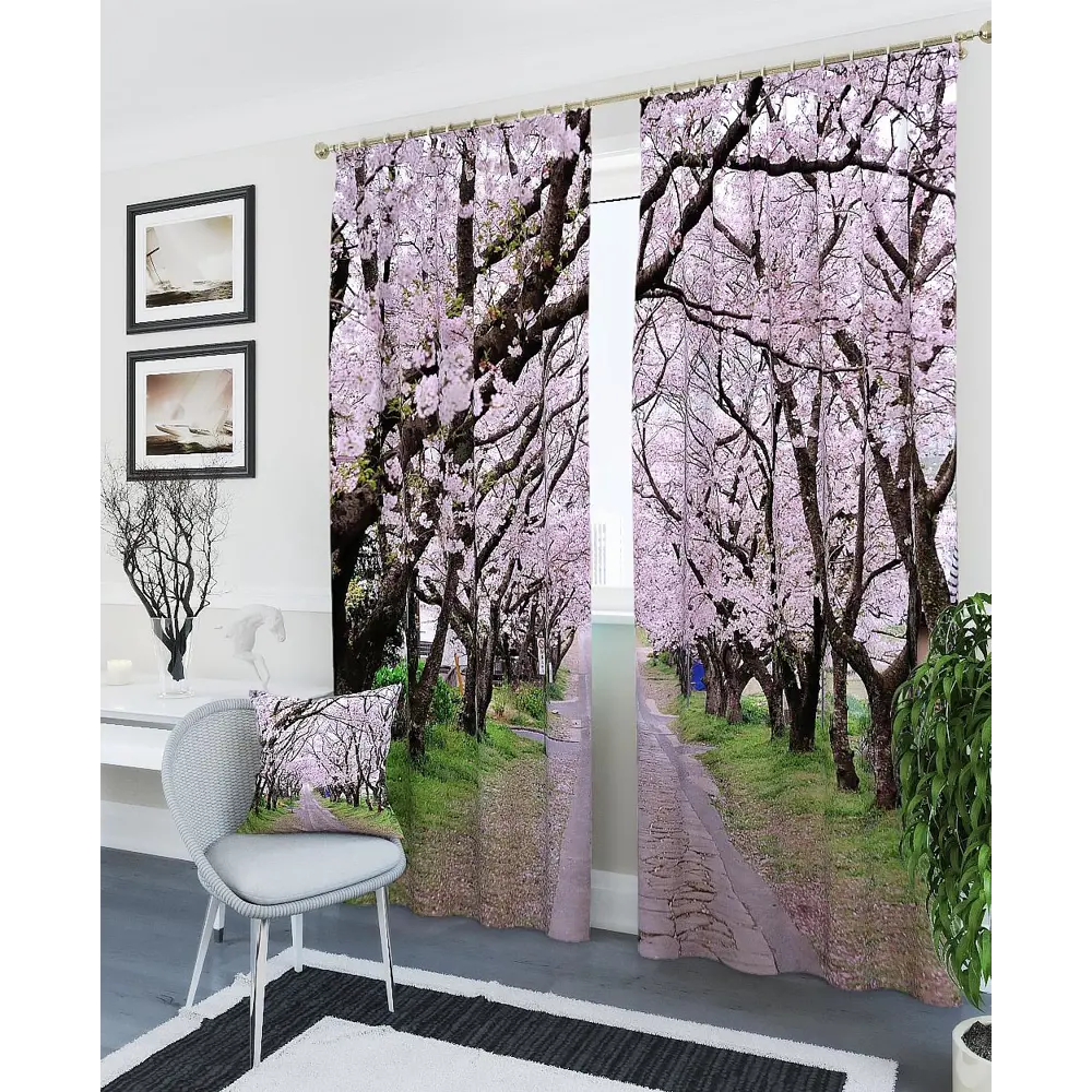 Фото 2 Комплект штор на ленте At Home Цветущая дорога 150x260 см блэкаут цвет коричневый/зеленый AA900180 Фото 2 Комплект штор на ленте At Home Цветущая дорога 150x260 см блэкаут цвет коричневый/зеленый AA900180
