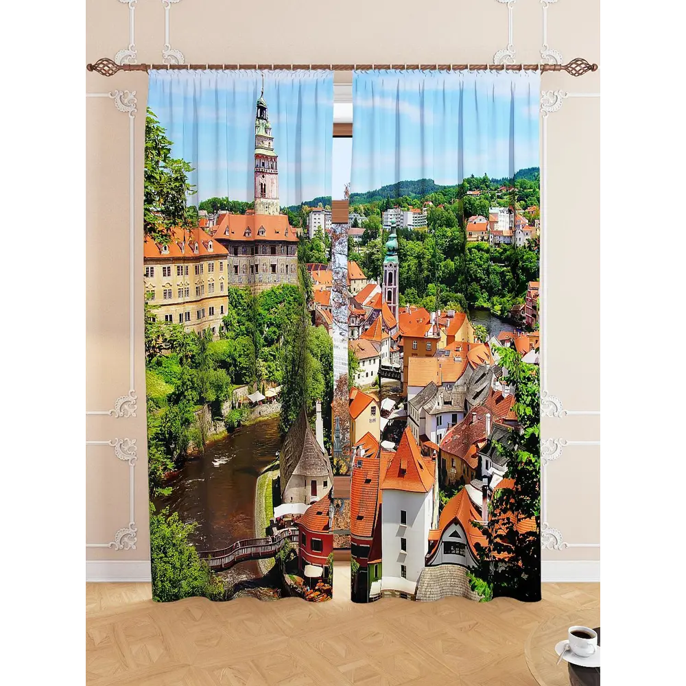 Фото 3 Комплект штор на ленте At Home Средневековый маленький город 150x260 см блэкаут цвет синий/оранжевый/голубой AA900192 Фото 3 Комплект штор на ленте At Home Средневековый маленький город 150x260 см блэкаут цвет синий/оранжевый/голубой AA900192