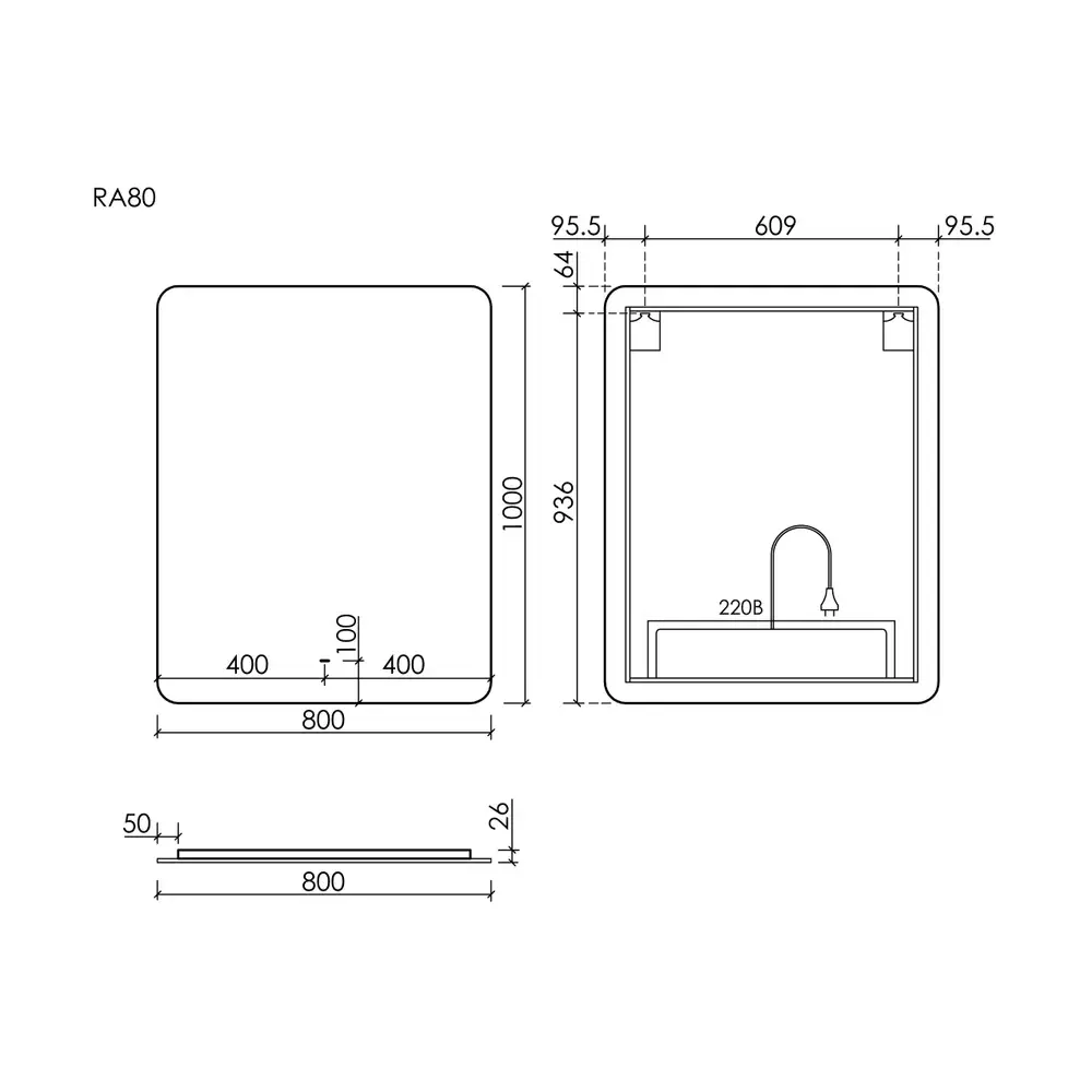 Фото 3 Зеркало для ванной Sancos Ray RA800 с подсветкой 80x100см Фото 3 Зеркало для ванной Sancos Ray RA800 с подсветкой 80x100см