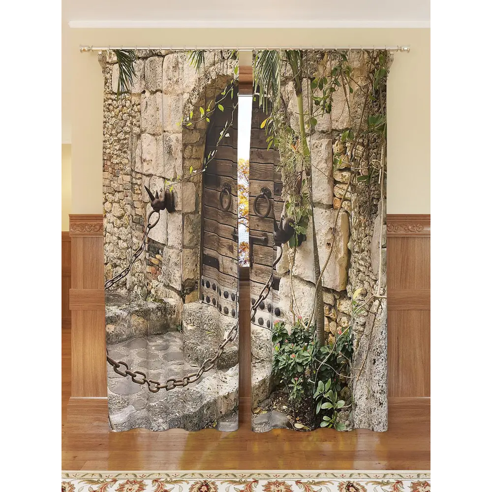 Фото 2 Комплект штор на ленте At Home Старинная дверь 150x260 см блэкаут цвет черный/зеленый AA900232 Фото 2 Комплект штор на ленте At Home Старинная дверь 150x260 см блэкаут цвет черный/зеленый AA900232
