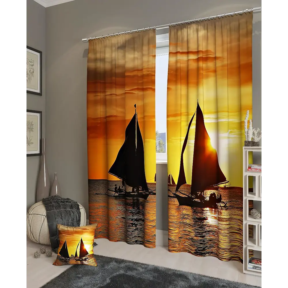 Фото 2 Комплект штор на ленте блэкаут At Home Клипер 150x260 см цвет коричневый/желтый/золотой AA900359