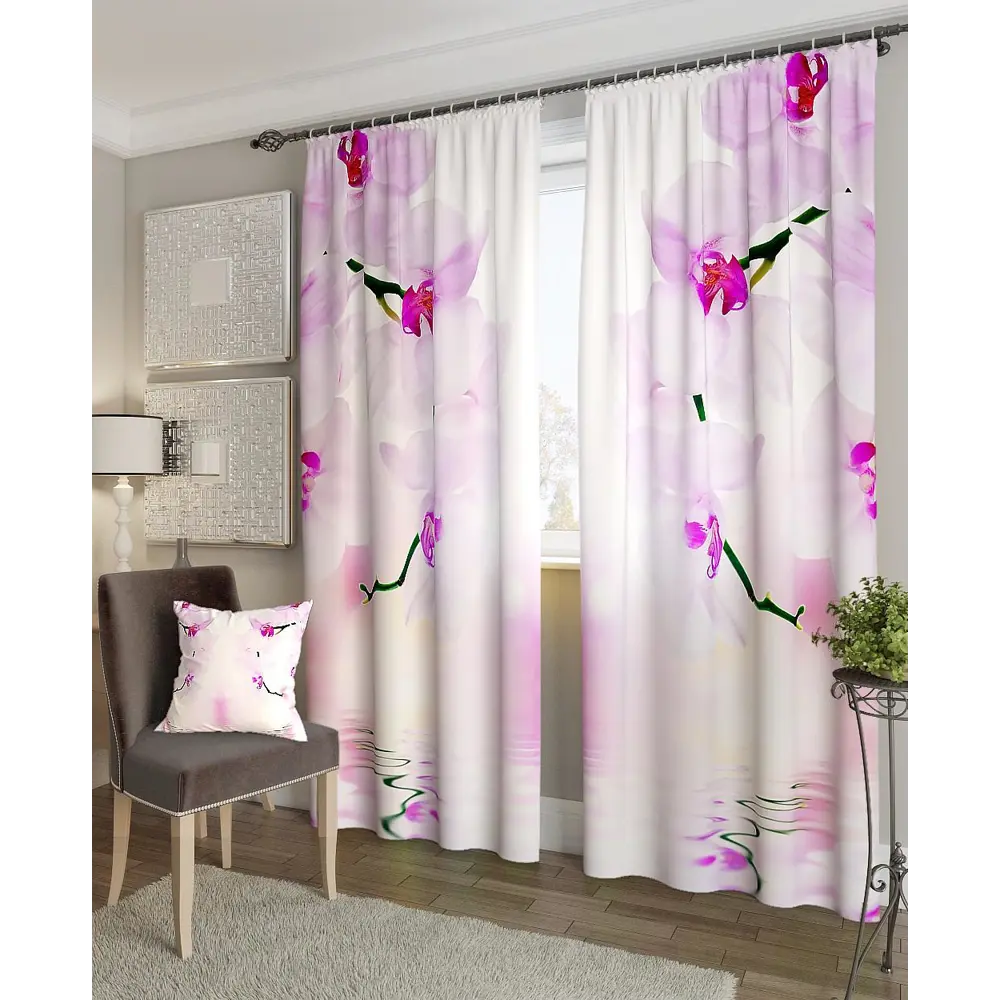 Фото 2 Комплект штор на ленте At Home Фаленопсис 150x260 см блэкаут цвет розовый/фиолетовый AA900363 Фото 2 Комплект штор на ленте At Home Фаленопсис 150x260 см блэкаут цвет розовый/фиолетовый AA900363
