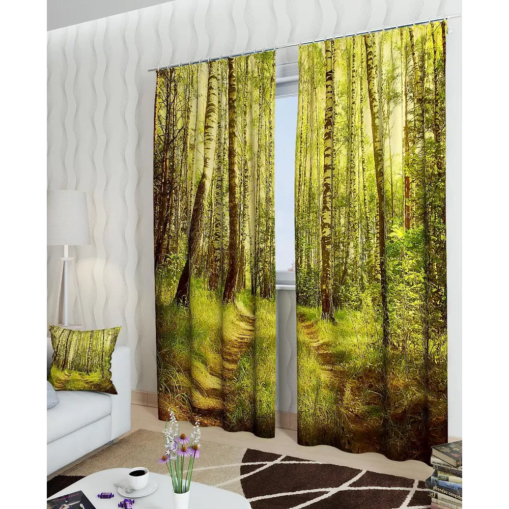 Фото 2 Комплект штор на ленте блэкаут At Home Березовая роща 150x260 см цвет желтый AA900380 Фото 2 Комплект штор на ленте блэкаут At Home Березовая роща 150x260 см цвет желтый AA900380