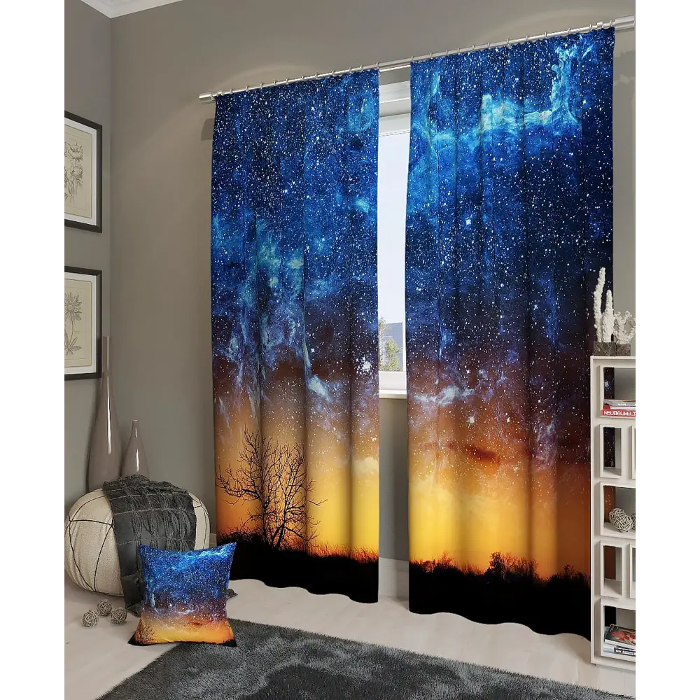 Фото Комплект штор на ленте At Home Созвездие 150x260 см блэкаут цвет желтый/голубой/черный AA900383 Фото Комплект штор на ленте At Home Созвездие 150x260 см блэкаут цвет желтый/голубой/черный AA900383