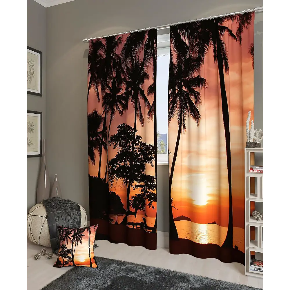 Фото Комплект штор на ленте блэкаут At Home Вечерние тропики 150x260 см цвет черный/золотой AA900431 Фото Комплект штор на ленте блэкаут At Home Вечерние тропики 150x260 см цвет черный/золотой AA900431