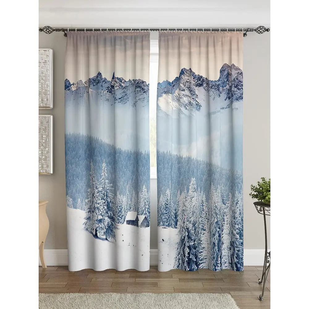 Фото 3 Комплект штор на ленте At Home Заснеженный пейзаж 150x260 см блэкаут цвет белый/голубой AA900385 Фото 3 Комплект штор на ленте At Home Заснеженный пейзаж 150x260 см блэкаут цвет белый/голубой AA900385